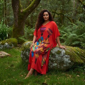 Gypsie Blu Lady Tribal Printed Polyester Caftan Dress Plus Size Cover Up Maxi